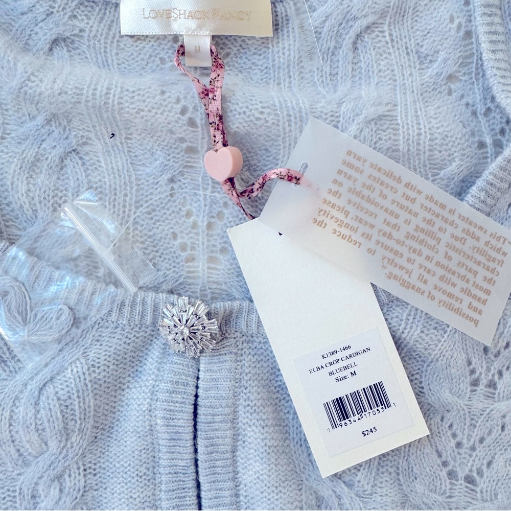 LoveShackFancy Elba cardigan wool cashmere baby blue size M - Picture 8 of 16